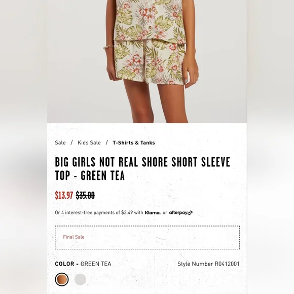 Volcom Not Real Shore Shorts Set Tropical Green Tea Girls S 7/8 - Picture 12 of 12